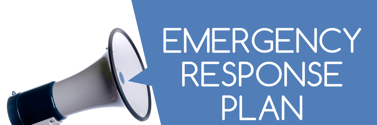 Megaphone with the words emergency response plan coming out of it in a blue talk bubble
